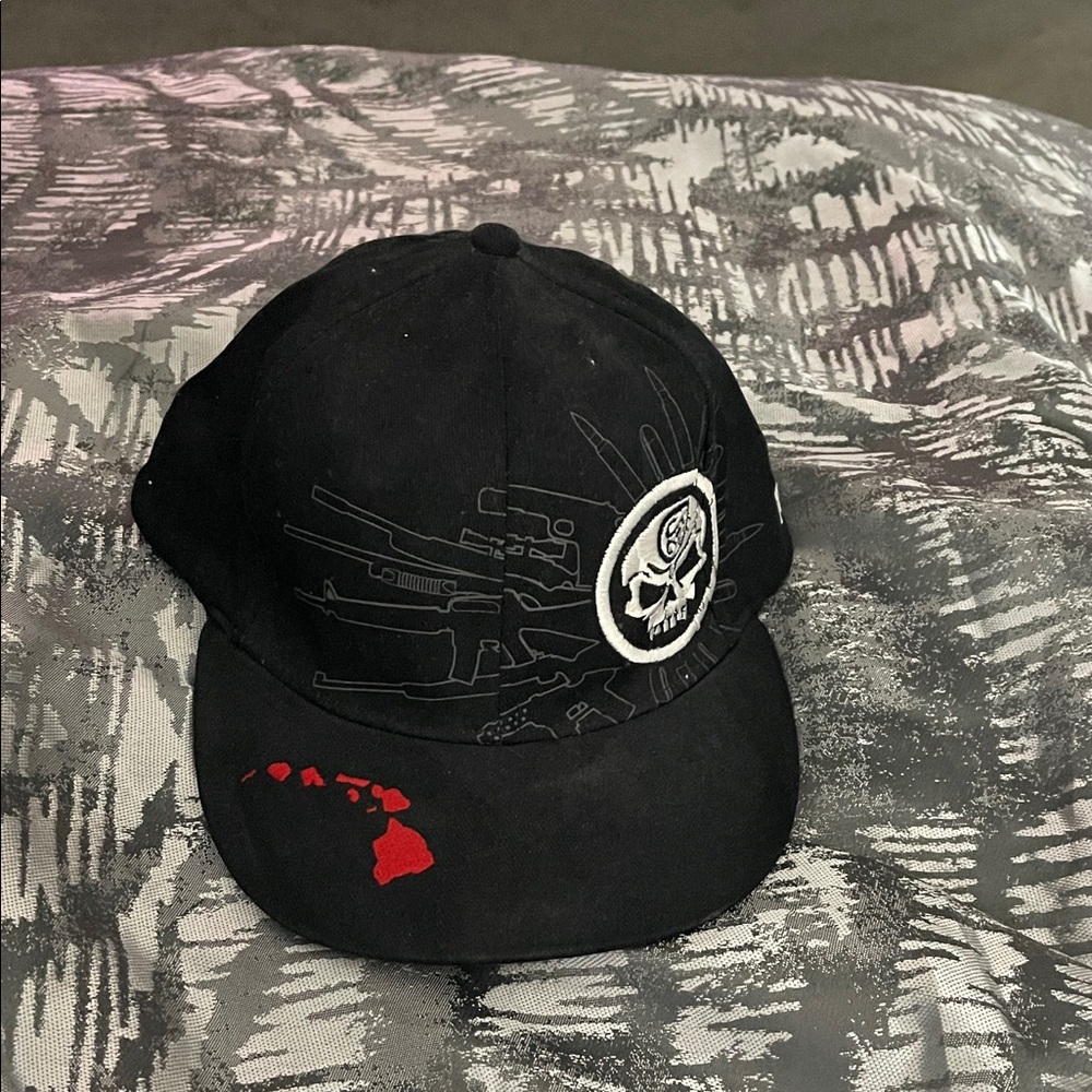 Maui Bilt skull hat with Red and White Embroidery